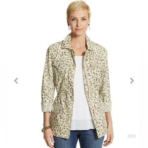 Chicos Women's Absolutely Animal Utility Jacket Size 0 Pockets Leopard